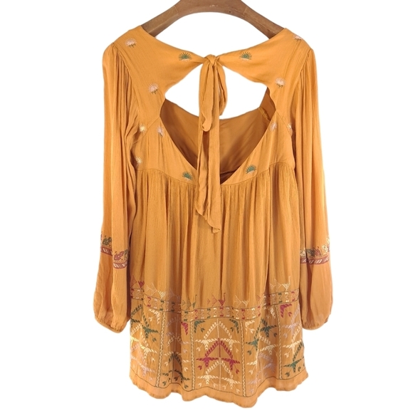 Free People Rhiannon Mustard Embroidered Mini Dress Boho - Sz Small - Picture 4 of 15